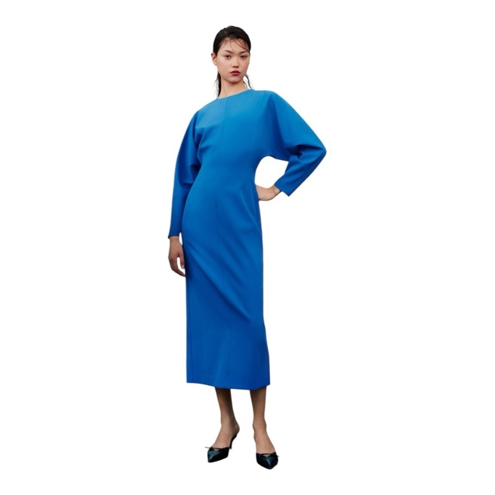 💙 ZARA Crepe Cobalt Blue Midi Dress | Size S | New - Picture 6 of 8